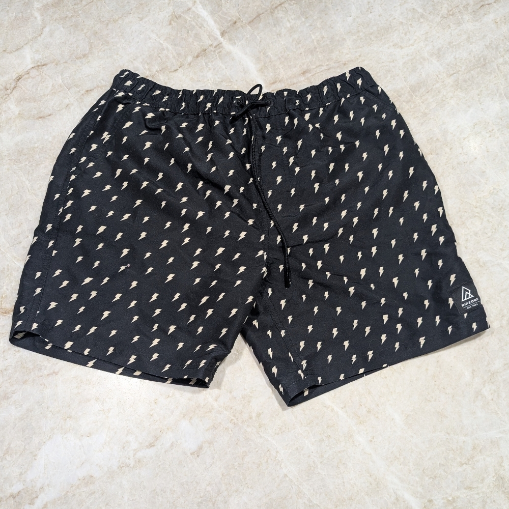 NWOT Rip Zone Black Swim Trunks with White Lightning Pattern